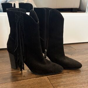 Charles David Black Suede Fringe Heeled Boots